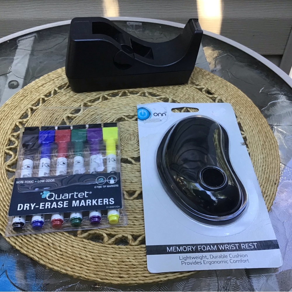 Home Office Bundle, Tape Dispenser, New Wrist Rest, New Dry Erase Markers